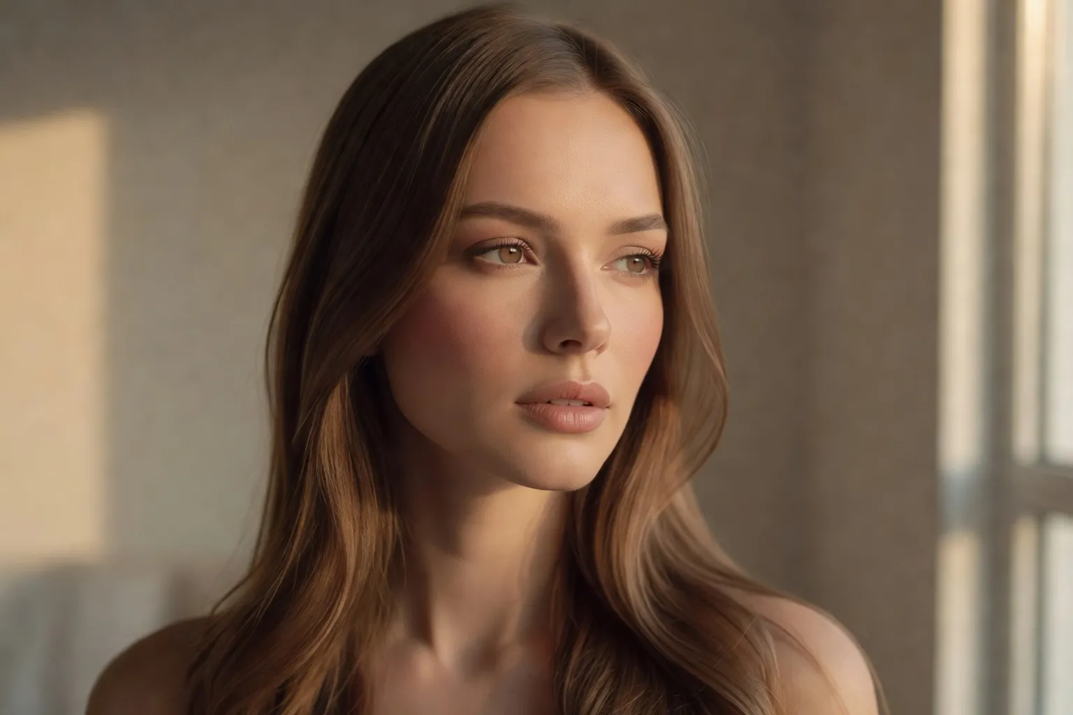 Femme russe au regard clair, cheveux longs, incarnant les caractéristiques physiques typiques de la beauté slave