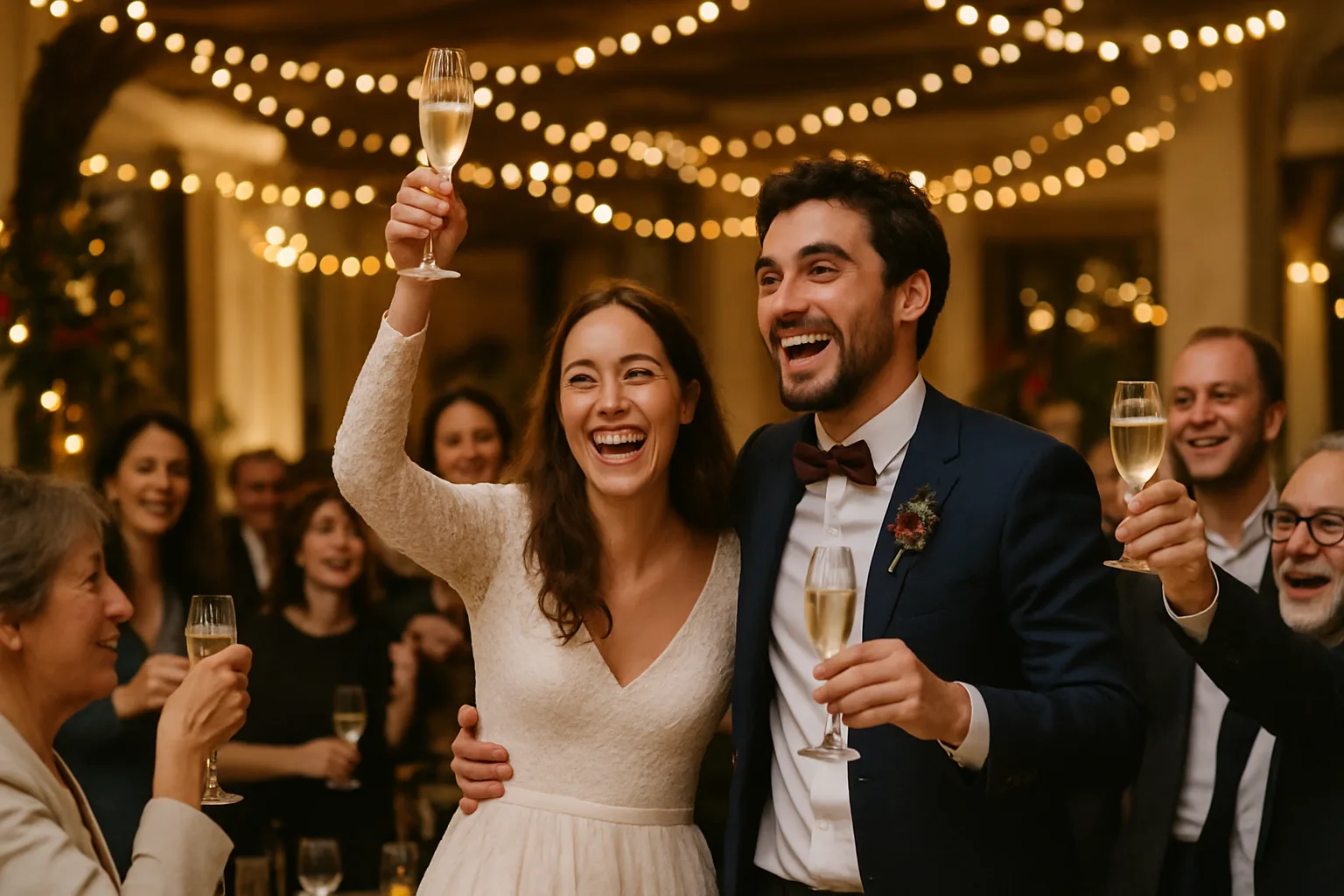 Célébration de mariage franco-russe avec traditions russes et françaises mêlées