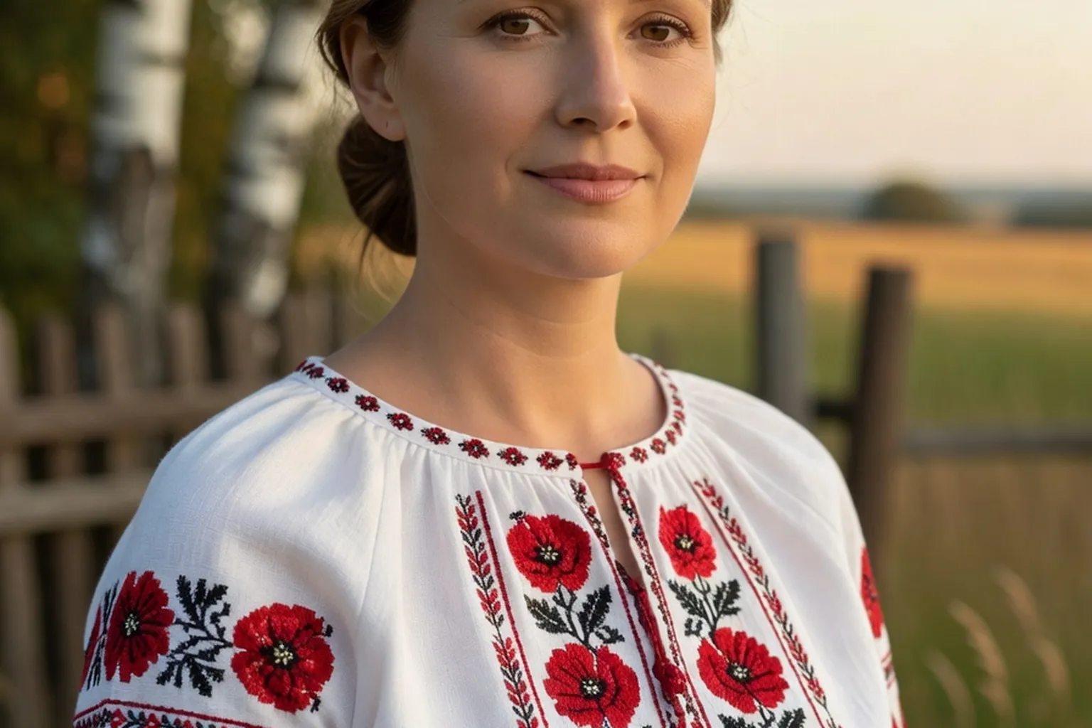 Femme ukrainienne en tenue traditionnelle vyshyvanka et femme russe en robe contemporaine, symboles des deux héritages culturels