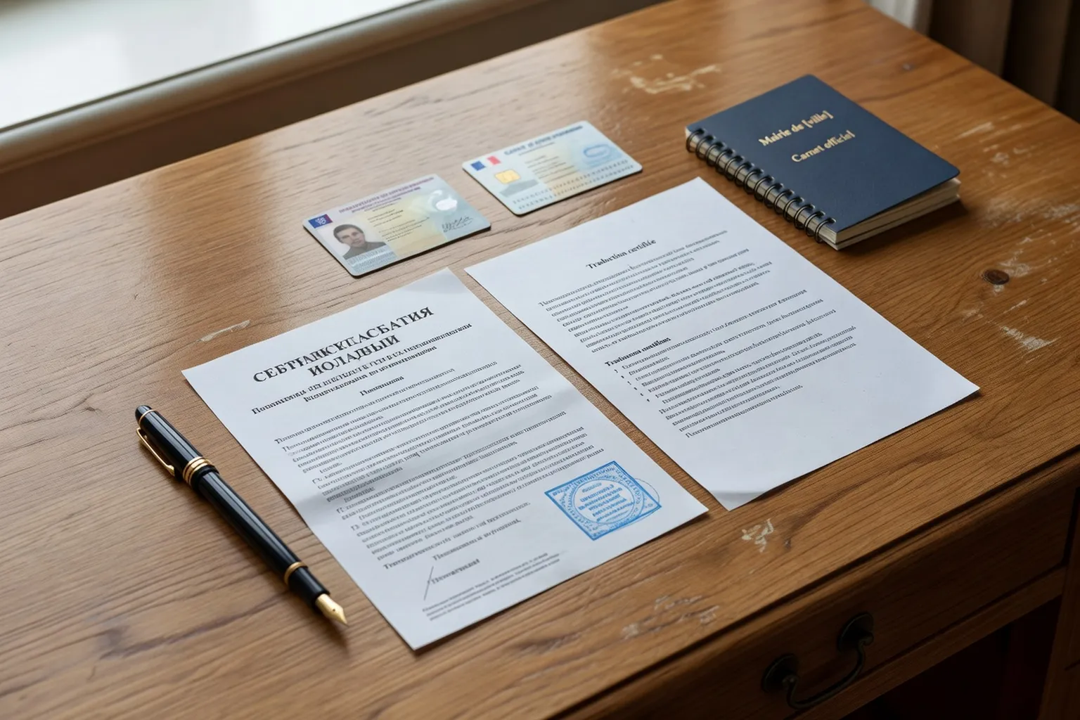 Documents administratifs d'un dossier de mariage franco-russe avec traductions assermentées