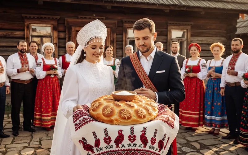 Cérémonie de mariage orthodoxe russe avec les couronnes traditionnelles tenues au-dessus des mariés par les témoins